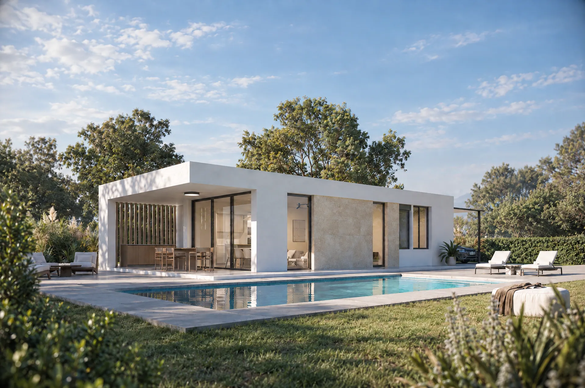 Render de Casa Brezo, casa prefabricada lineal