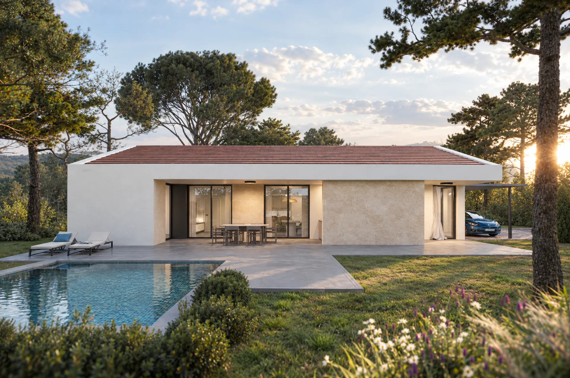 Render de Casa Mirador, casa prefabricada panorámica