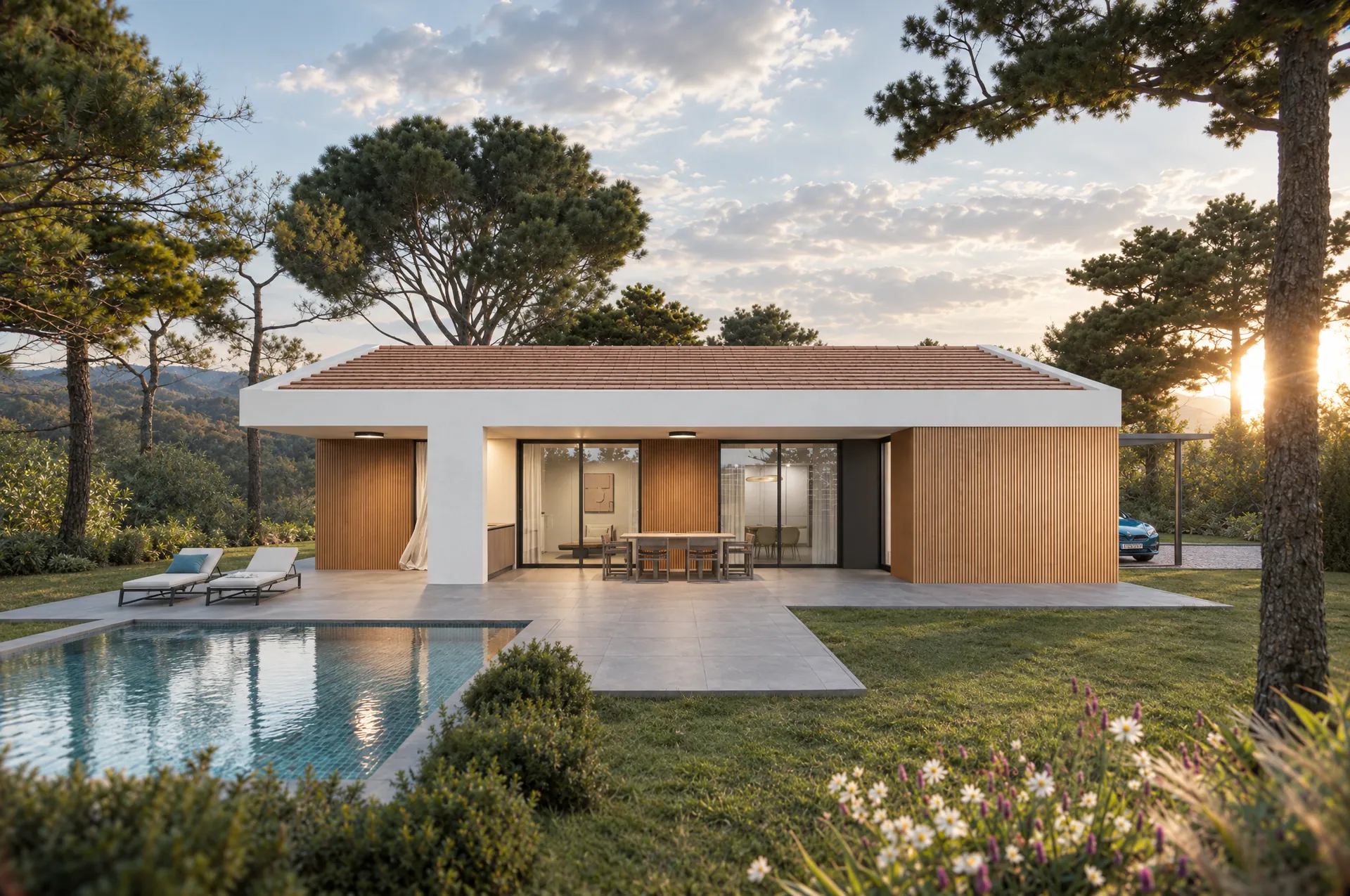 Render de Casa Poniente, casa prefabricada panorámica