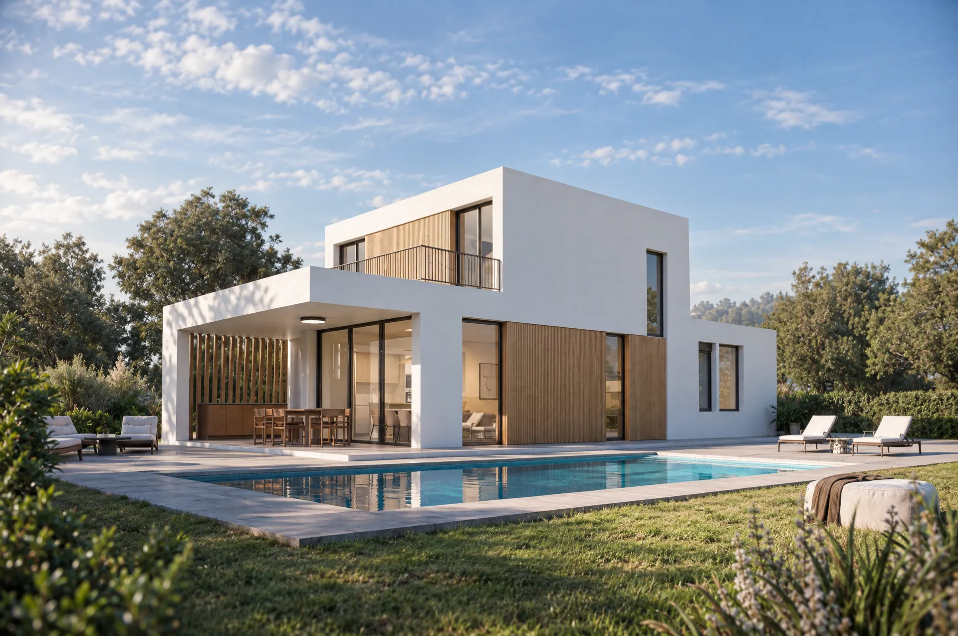 Render de Casa Roble, casa prefabricada lineal