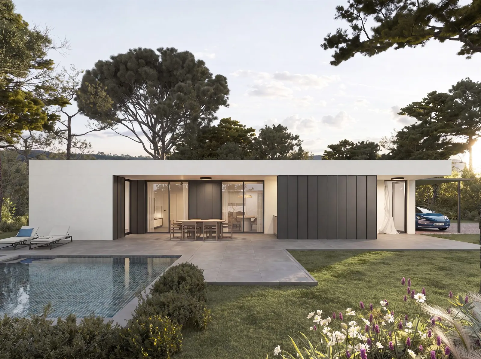 Casa prefabricada de BuildLovers con piscina y jardín