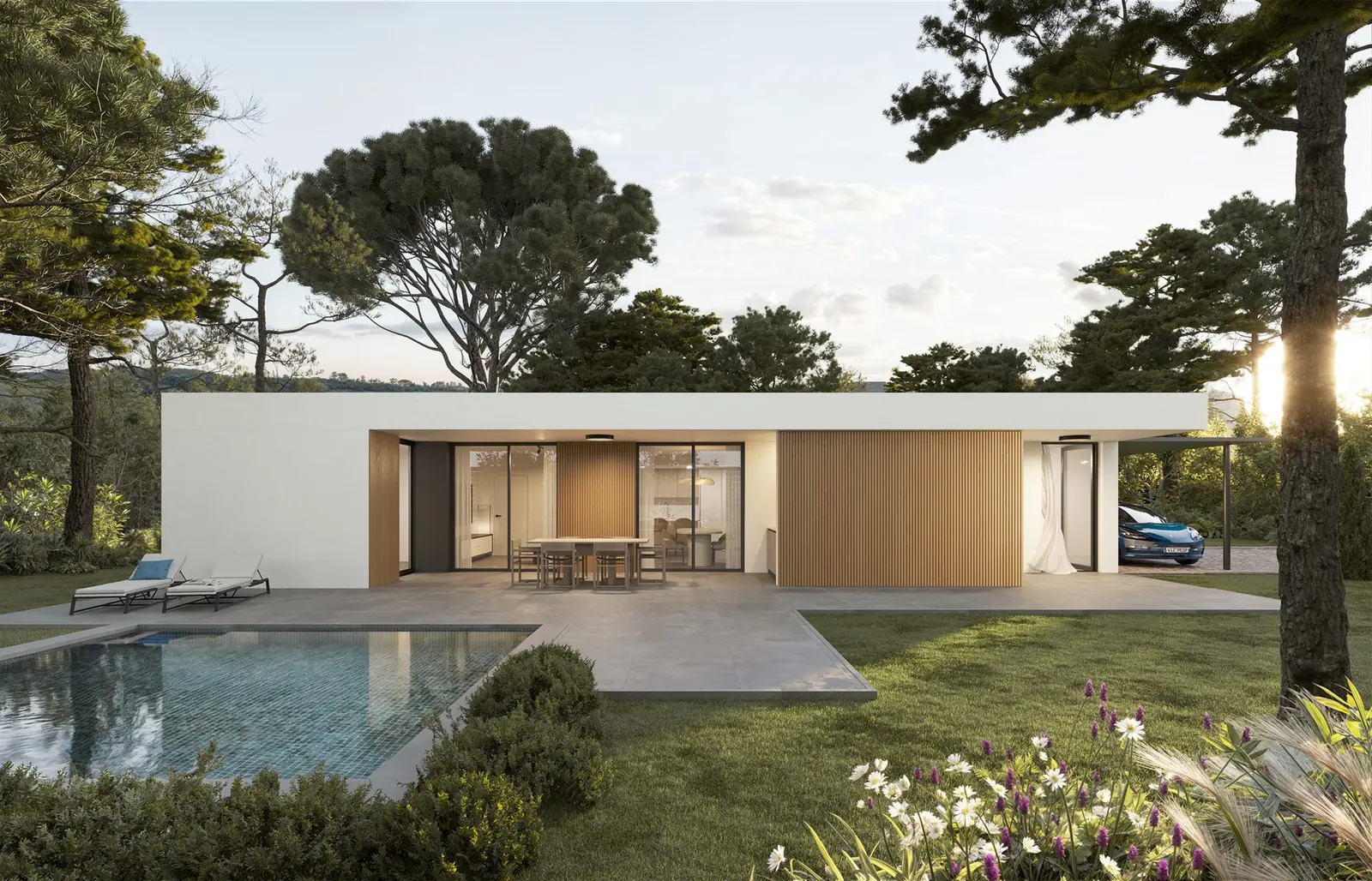 Vivienda unifamiliar de una planta con jardín