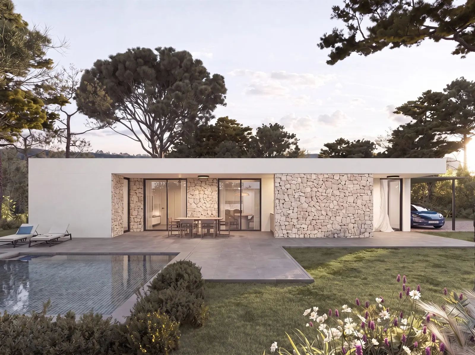 Casa prefabricada de BuildLovers con piscina y jardín