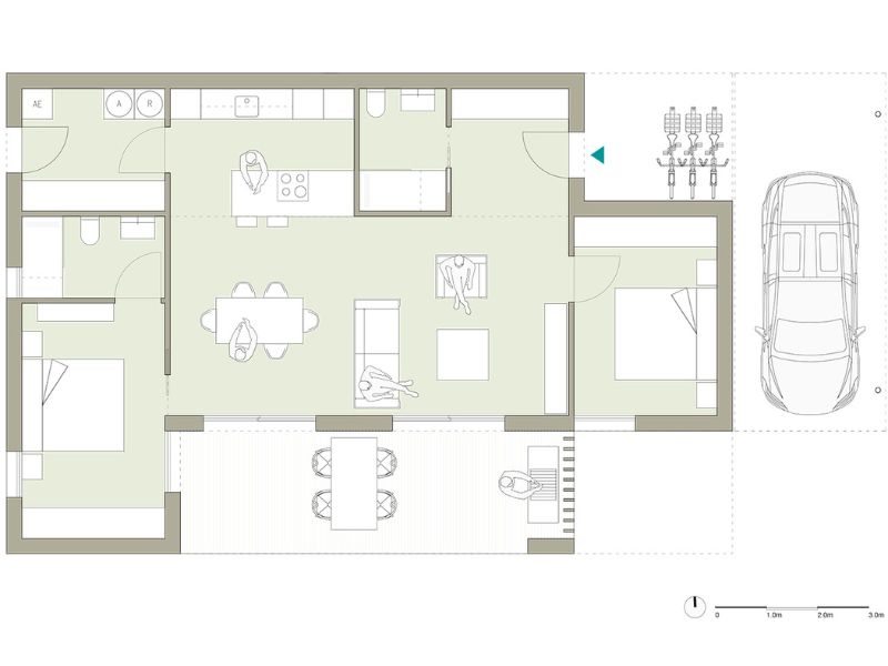 plano casa modelo panorámico 2 habitaciones de Build Lovers